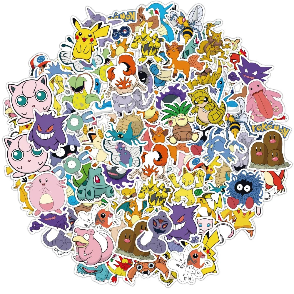 50PCS Anime Pokemon Cute Stickers Graffiti Decoration DIY Skateboard Phone Fridge Bike Cartoon Decals Sticker for Kid Toy Gift