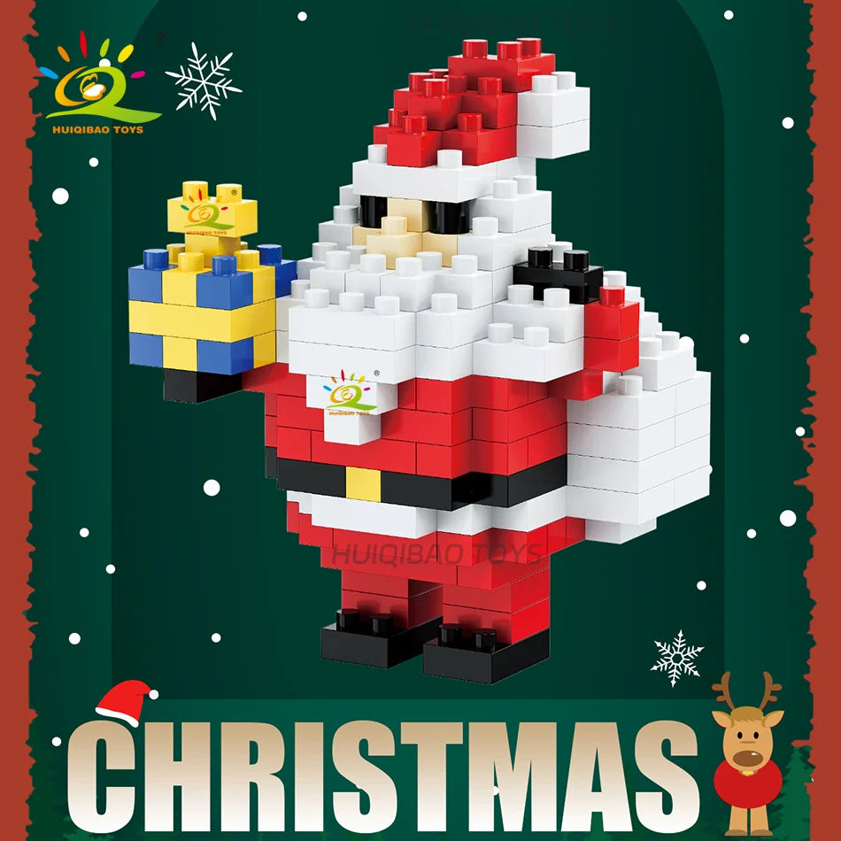 HUIQIBAO Children Mini Christmas Tree Santa Claus Model Micro Bricks Building Block DIY Snowman Elk Bricks Toys for Adult Gift