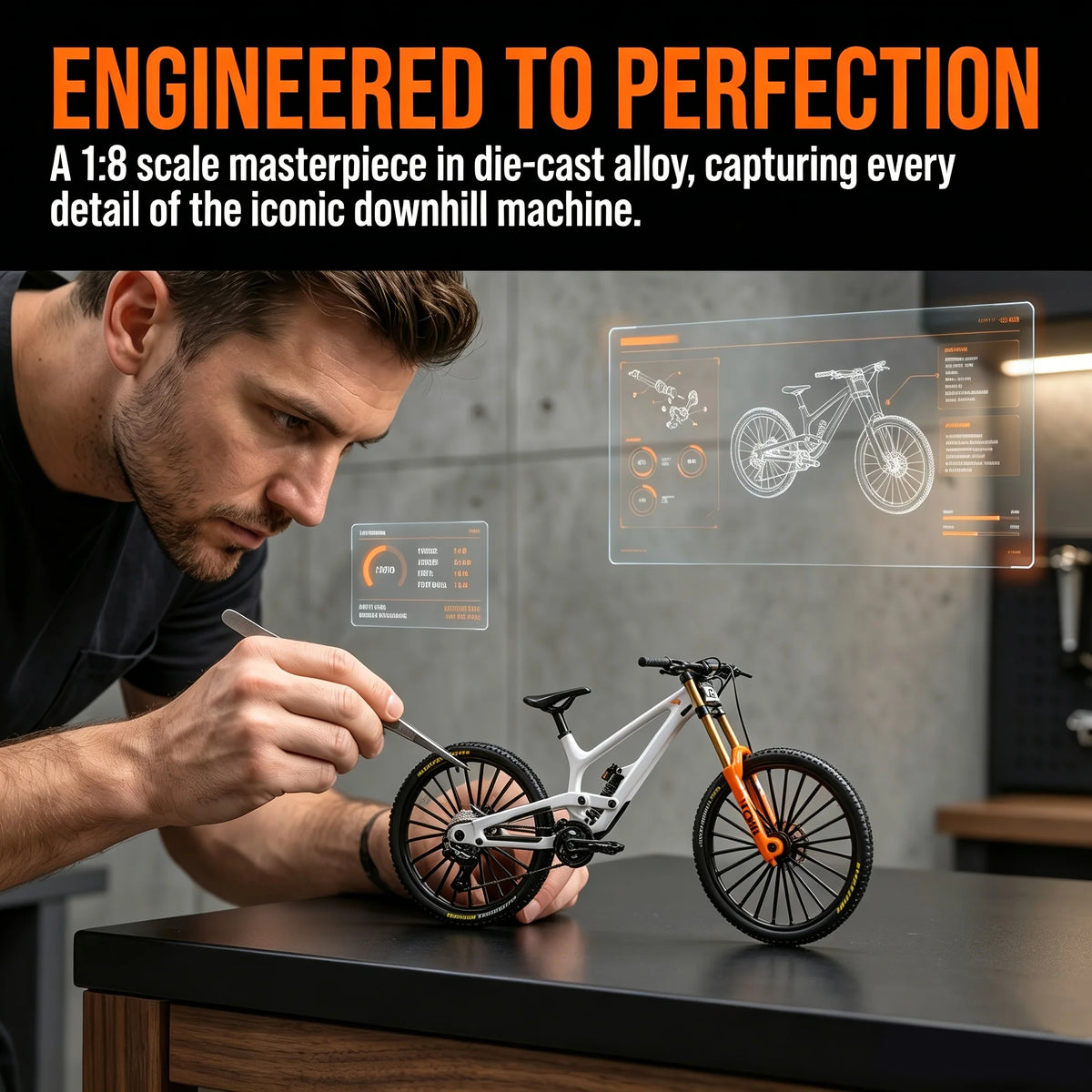1:8 Scale Die-Cast Alloy Downhill MTB Mini Model Full Suspension Bike Collectible Desktop Decor Gift For Cycling Hobby Fans