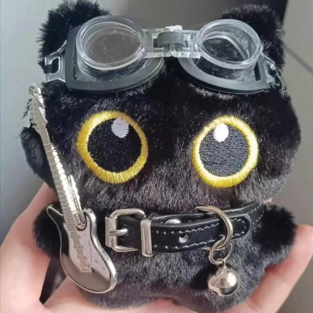 12cm Keychain Rock Music Black Cat Plush Toy Guitar Cute Punk Style Doll Schoolbag Pendant For Friends Birthday Gift