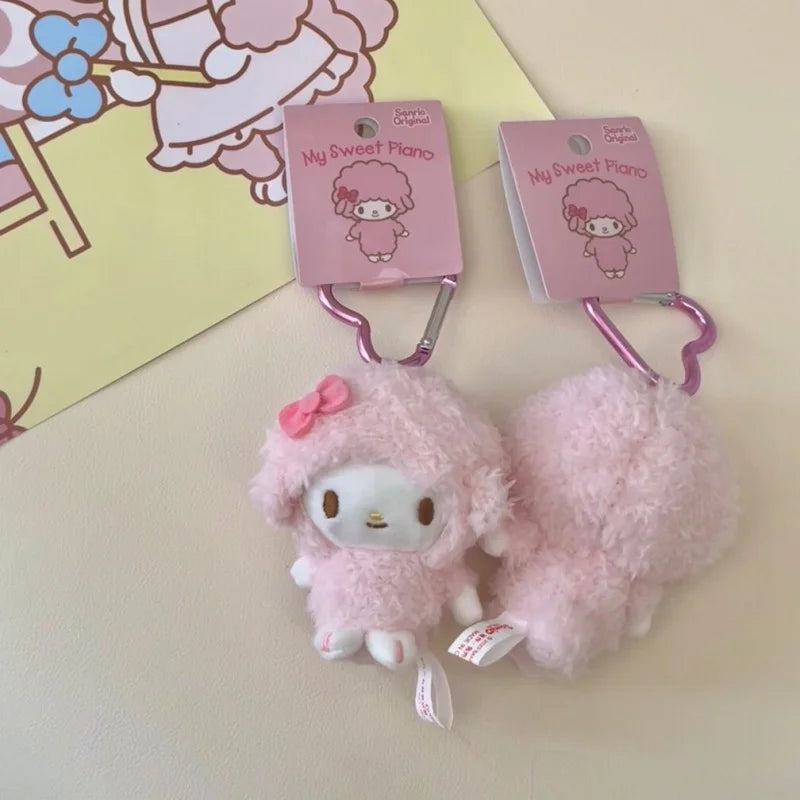 Kawaii Sanrios My Sweet Piano Plush doll Keyring Cartoon My Melody Stuffed Toys Pendant Cute Pink Sheep Piano Keychains Gifts
