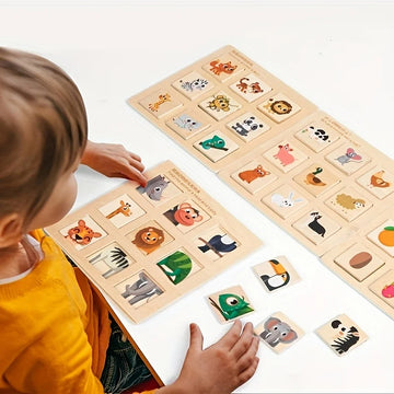 Wooden Logical Thinking Matching Puzzle Cognitive Board Montessori Teaching Aid Fruit Animal Pairing Board Educational Toys