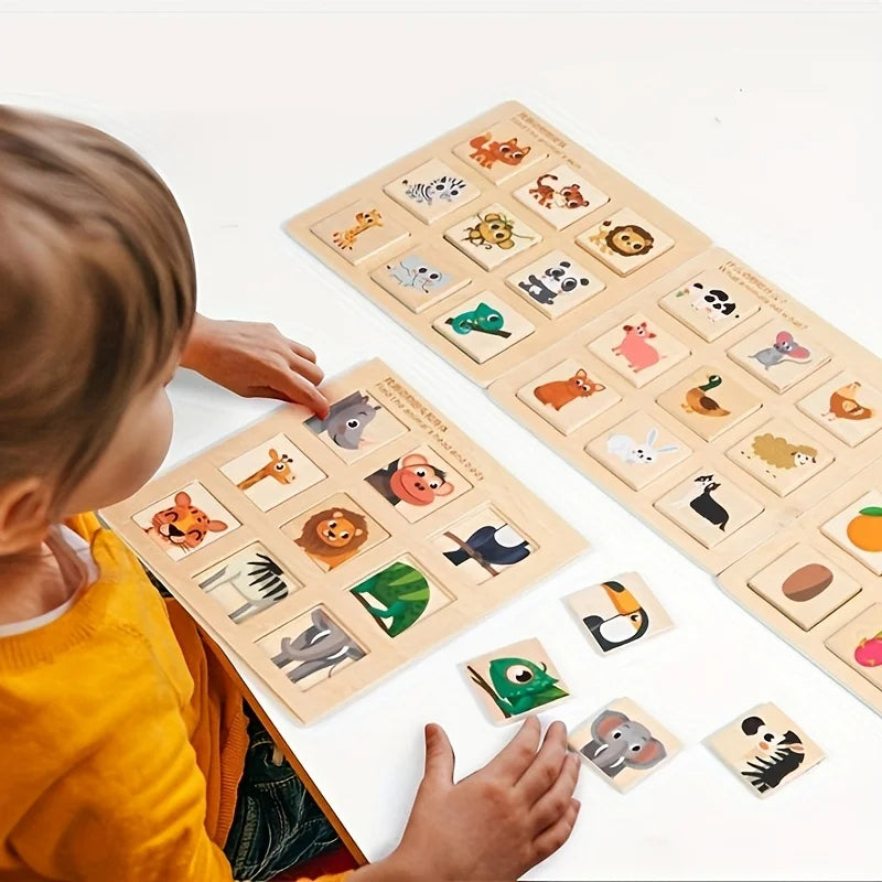 Wooden Logical Thinking Matching Puzzle Cognitive Board Montessori Teaching Aid Fruit Animal Pairing Board Educational Toys