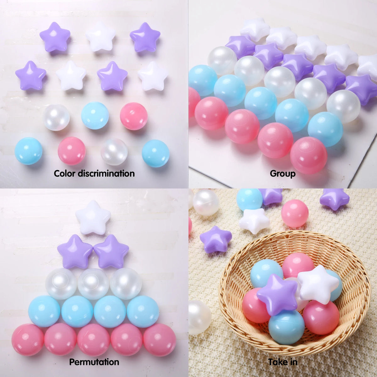 100pcs BPA Free Non-Toxic Plastic Ball Pit Balls Round and Star Shape with 6 Colours for Kids Ball Pit and Pool  Toys