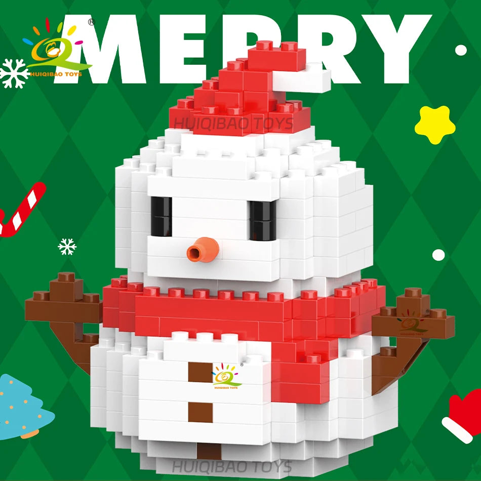 HUIQIBAO Children Mini Christmas Tree Santa Claus Model Micro Bricks Building Block DIY Snowman Elk Bricks Toys for Adult Gift