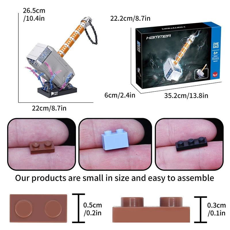975PCS Creative Super Hero Thor Battle Hammer Building Blocks MOC Assemble Bricks Set Toys Birthday Gift For Children Kids