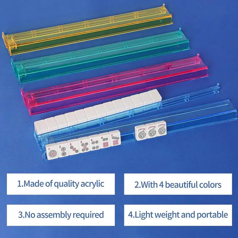 4pcs Mahjong Pusher Rack Clear Multicolor Mahjong Pusher Racks Acrylic Storage Organizer Board Game Accessories Mahjong Supplies