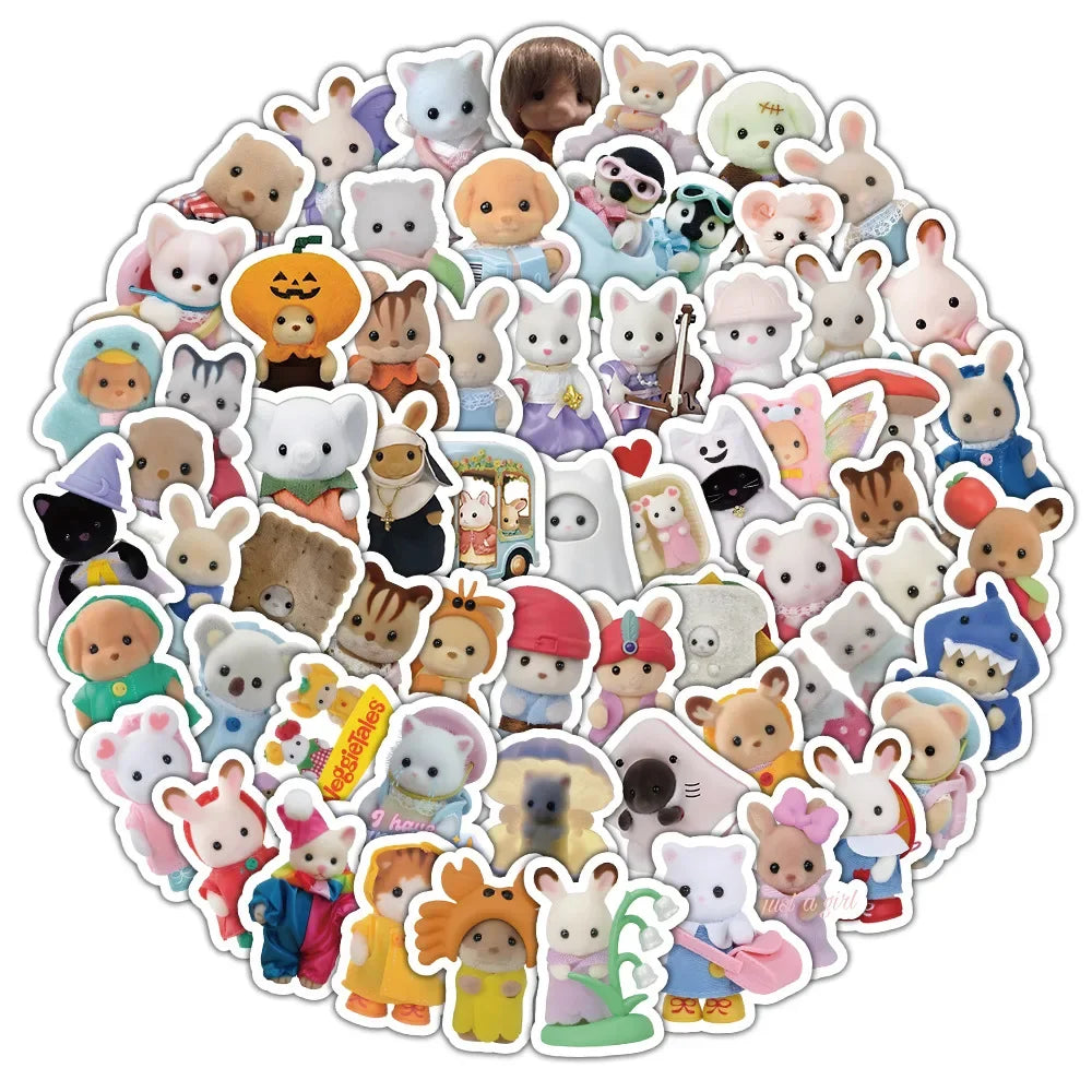 100/200pcs Kawaii Calico Critters Stickers Cute Laptop Scrapbook Graffiti Decals Skateboard Handheld  Aesthetic Sticker Toys