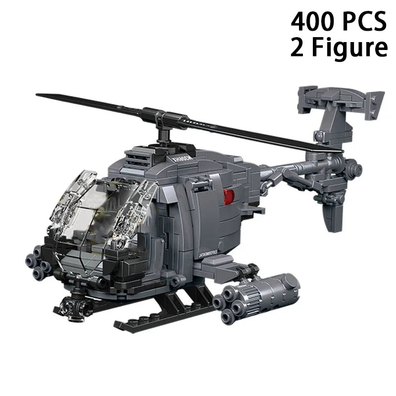 Diy Military  AH-6i Helicopter Fighter Model Aircraft Soldier Building Blocks Sets Airplane Dolls Brick Assemble Toys Gifts