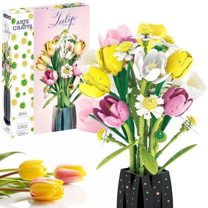 1250PCS Tulip Bouquet Building Blocks Flower Eternal Flower Vase Model Bricks Home Decoration DIY Puzzle Toys Romantic Gifts