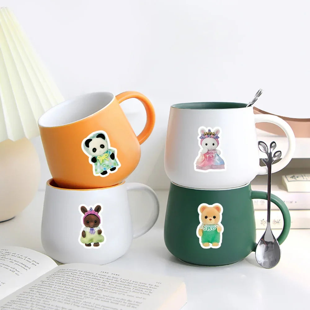 100/200pcs Kawaii Calico Critters Stickers Cute Laptop Scrapbook Graffiti Decals Skateboard Handheld  Aesthetic Sticker Toys