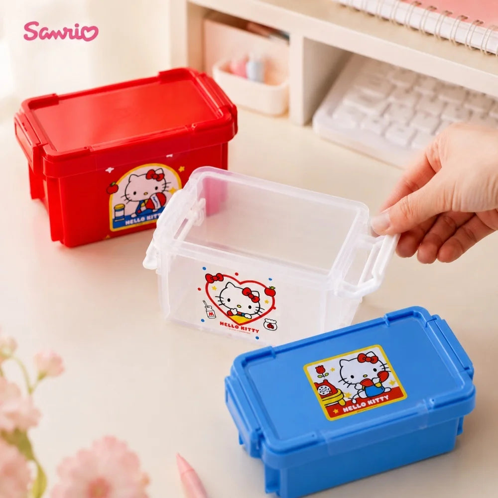 Genuine Sanrio Hello Kitty 3 Color Stackable Storage Box Cute Desk Organizer for Stationery Cosmetics Office School Gifts