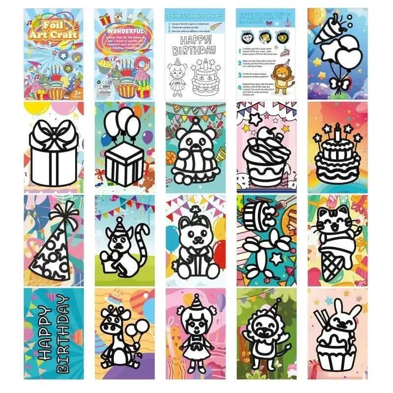 Cartoon Art Sticker Book DIY Handmade Foil Art and Crafts Coloring Books Painting Drawing Craft Toys for Children Gift