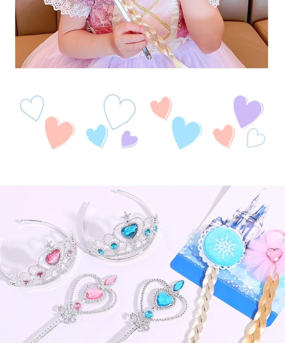 6pcs Rhinestone Tiara Crown and Magic Wand With Glitter Crystal Head Hoop Jewelry Hair Accessories For Girls Teens Birthday Gift