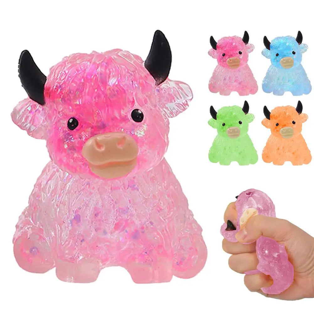 Glitter Highland Cow Toy, Cute Fidget Stress Relief Toy, Soft Animal Toy   Anti-Anxiety Sensory Toy for ADHD