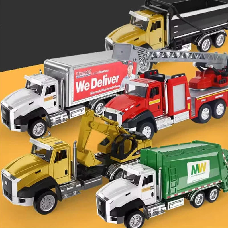 Kid Alloy Truck 1:50 Model Engineering Vehicle Excavator Bulldozer Head Dumper Truck Crane Tanker Toys Boy Children's Gifts