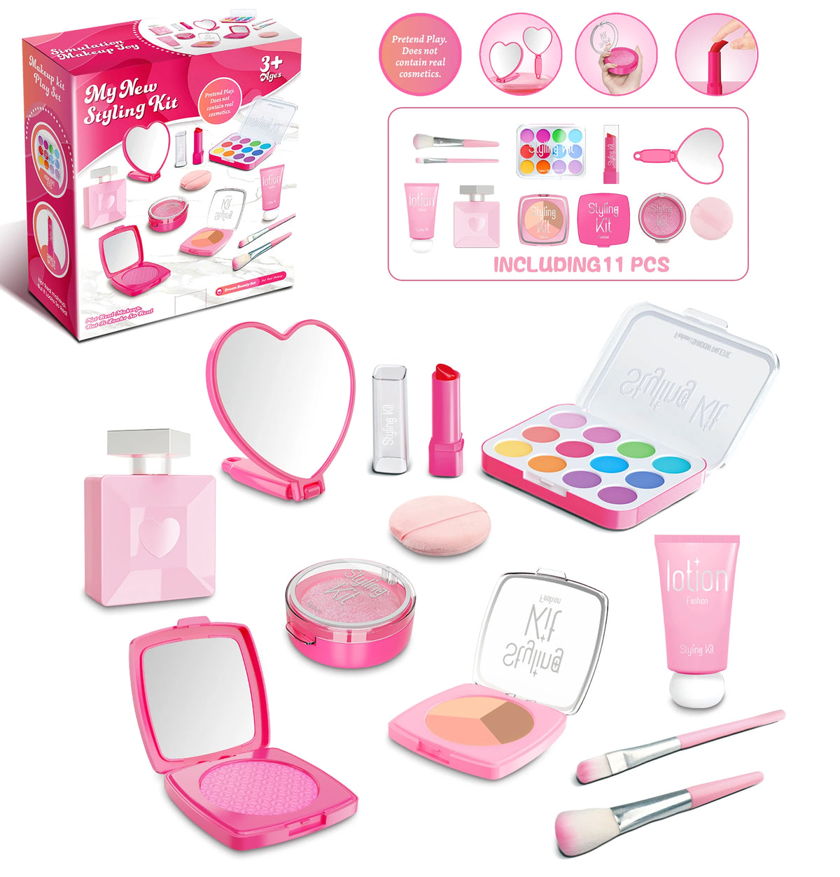Simulated Makeup Toys, Play Cosmetics Girl Gifts Fake Makeup Set Toy Simulated Lipstick Powder Blusher Not Real Makeup for Kids