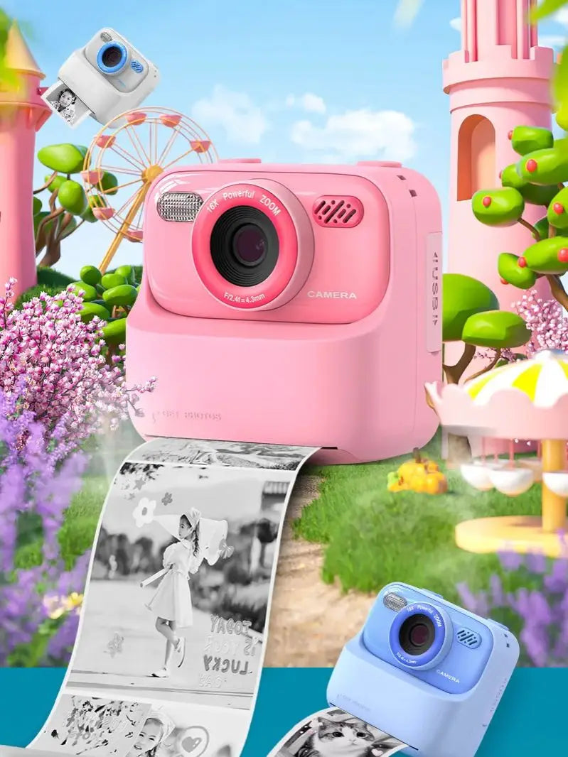Kids Instant Print Camera Color Auto Photo Output  Cartoon Portable Design Perfect Parent Child Birthday Gift