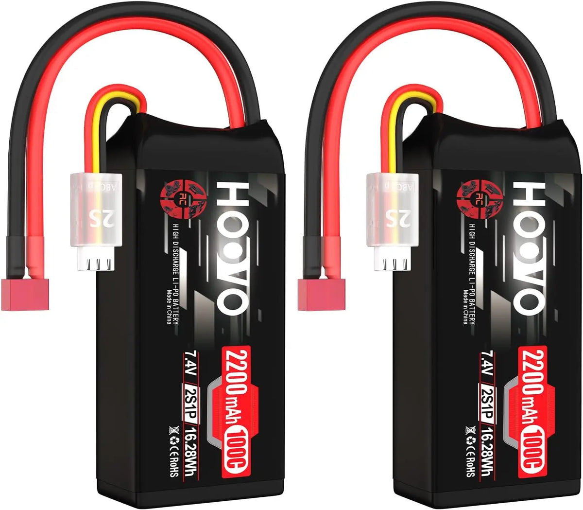 HOOVO 2S RC Battery 2200mAh 100C 7.4V Shorty RC Lipo Battery with T Connector for RC Airplane Quadcopter FPV Racing Drone Car