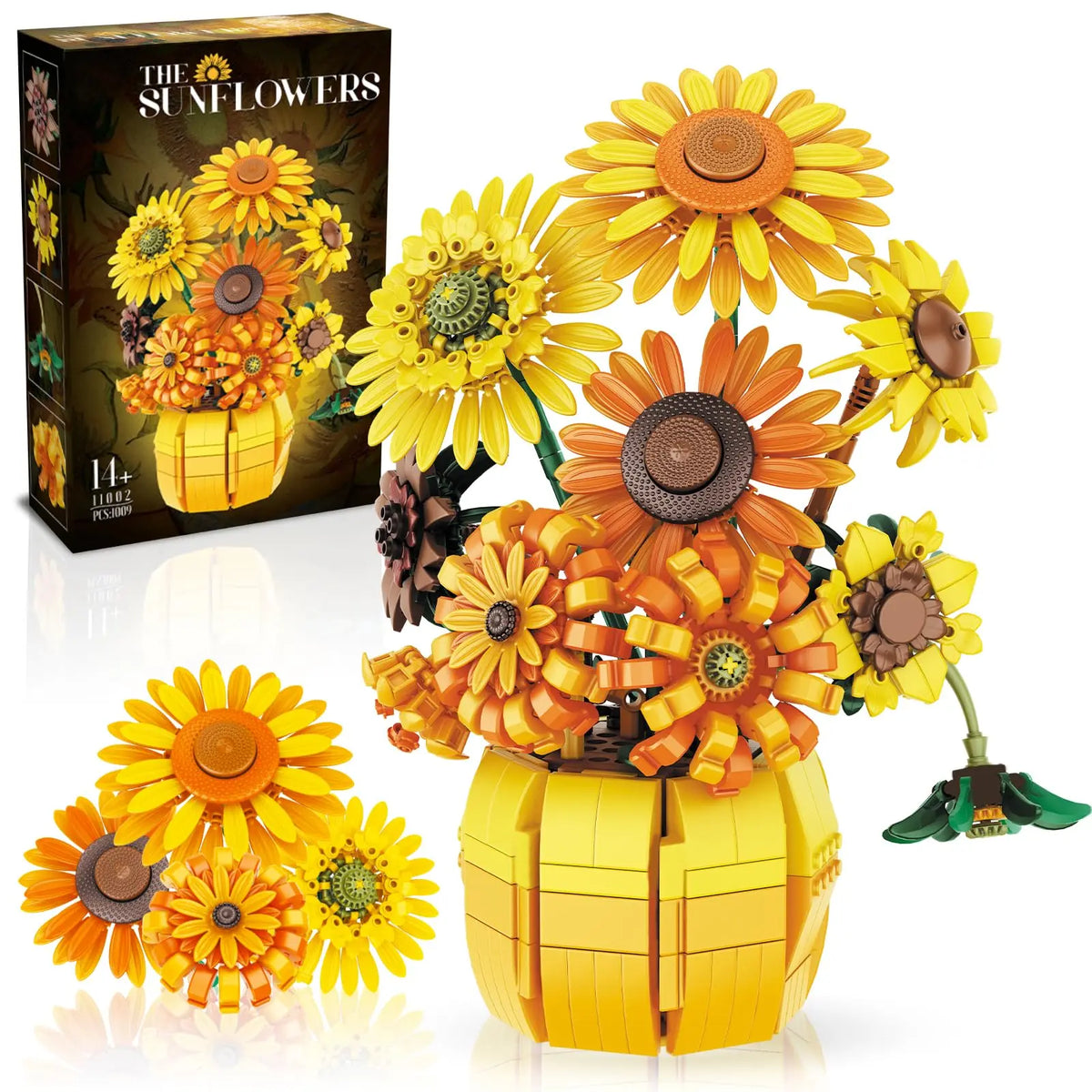 1009PCS Sunflower Building Blocks Flower Bouquet Vase Model Home Decoration Educational DIY Puzzle Toy Adults Holiday Gift