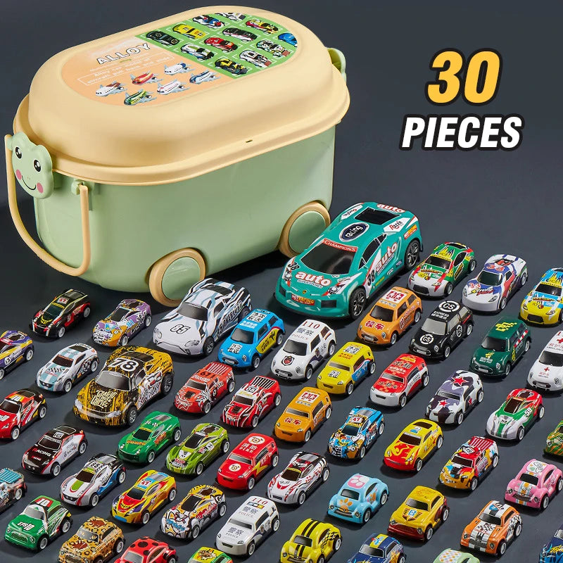 10-48 Pieces Mini Car Set Inertia Pull Back Cars for Boys Plastic Vehicle Model with Container Collection Toy Birthday Gift Kid