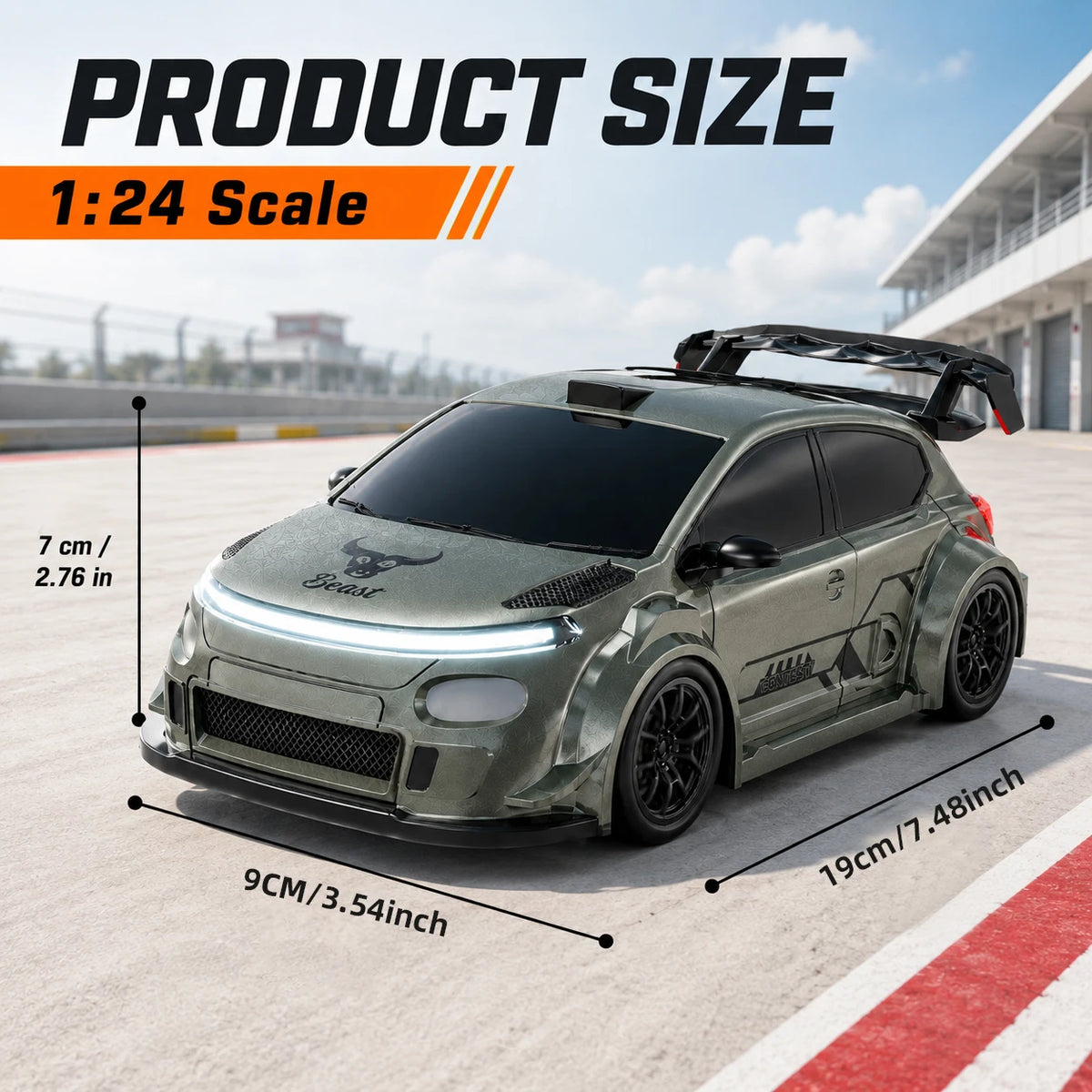 4WD High Speed RC Car 2.4G Remote Drifting Car 1:24 Scale Dual Mode One Click Switch LED Headlight Taillight Long Battery Life Racing Toy Car