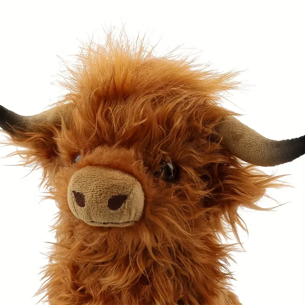 Simulation Kyloe Cream Highland Cow Animal Plush Toys Soft Stuffed Highland Sphere Cow Cattlle Plushie Gift for Kids Boys Girls