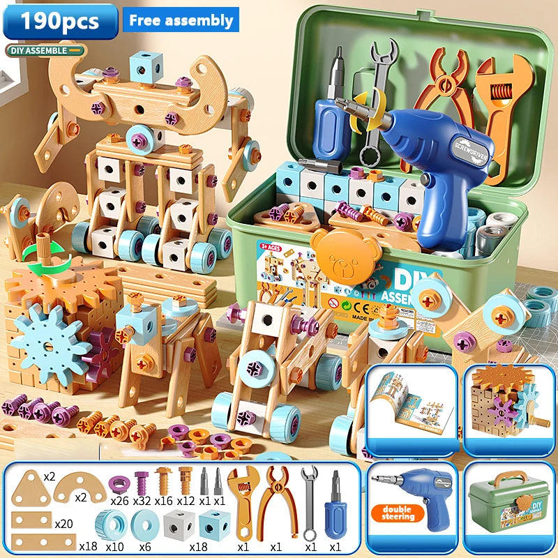 DIY Nut Hand Disassembly Assembly Puzzle Simulated Screwing Toolbox Early Educational Kids Toy Shape Insert Blocks Toys For Boys
