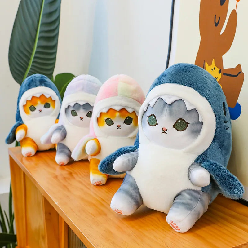 Funny Shark Cat Transformed Cat Doll Plush Toy for Kids, Kawaii Girl Rag Doll, Children's Pillow, Creative Gift, New Product