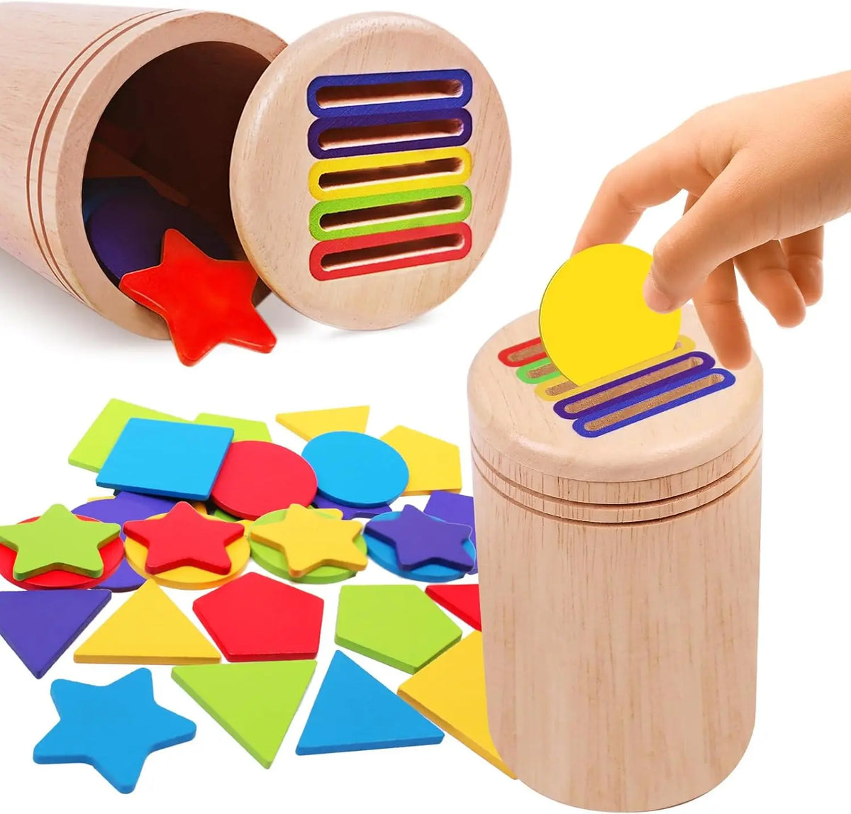 Montessori Toys for 3 Year Old Wooden Coin&Stick&Shape Sorting Toys Toddler Learning Educational Fine Motor Skills Sensory Toys