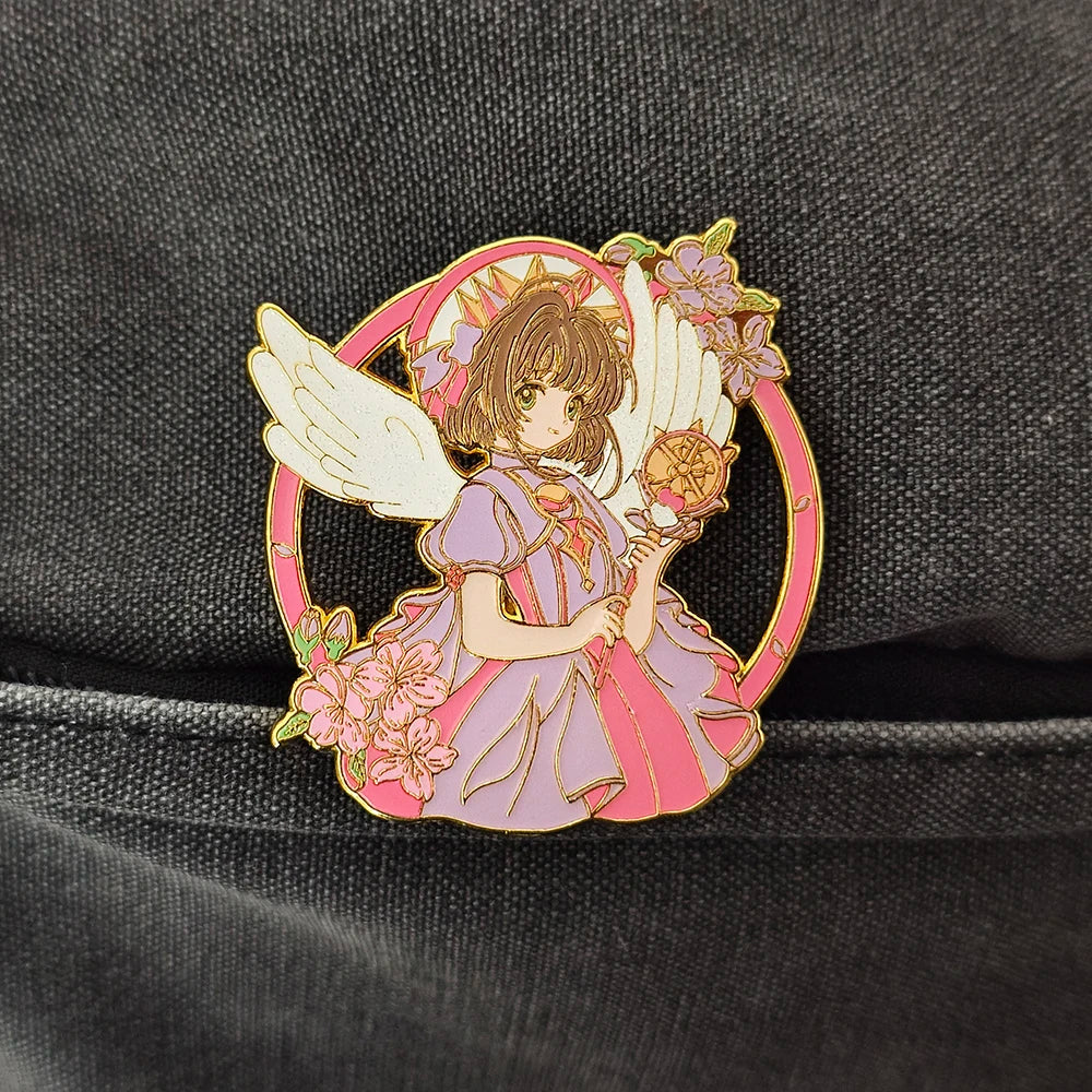 Cute Pink Magical Girl Enamel Brooch, Anime Peripheral Clothing Decoration Badge, Halloween Horror Costume Brooch