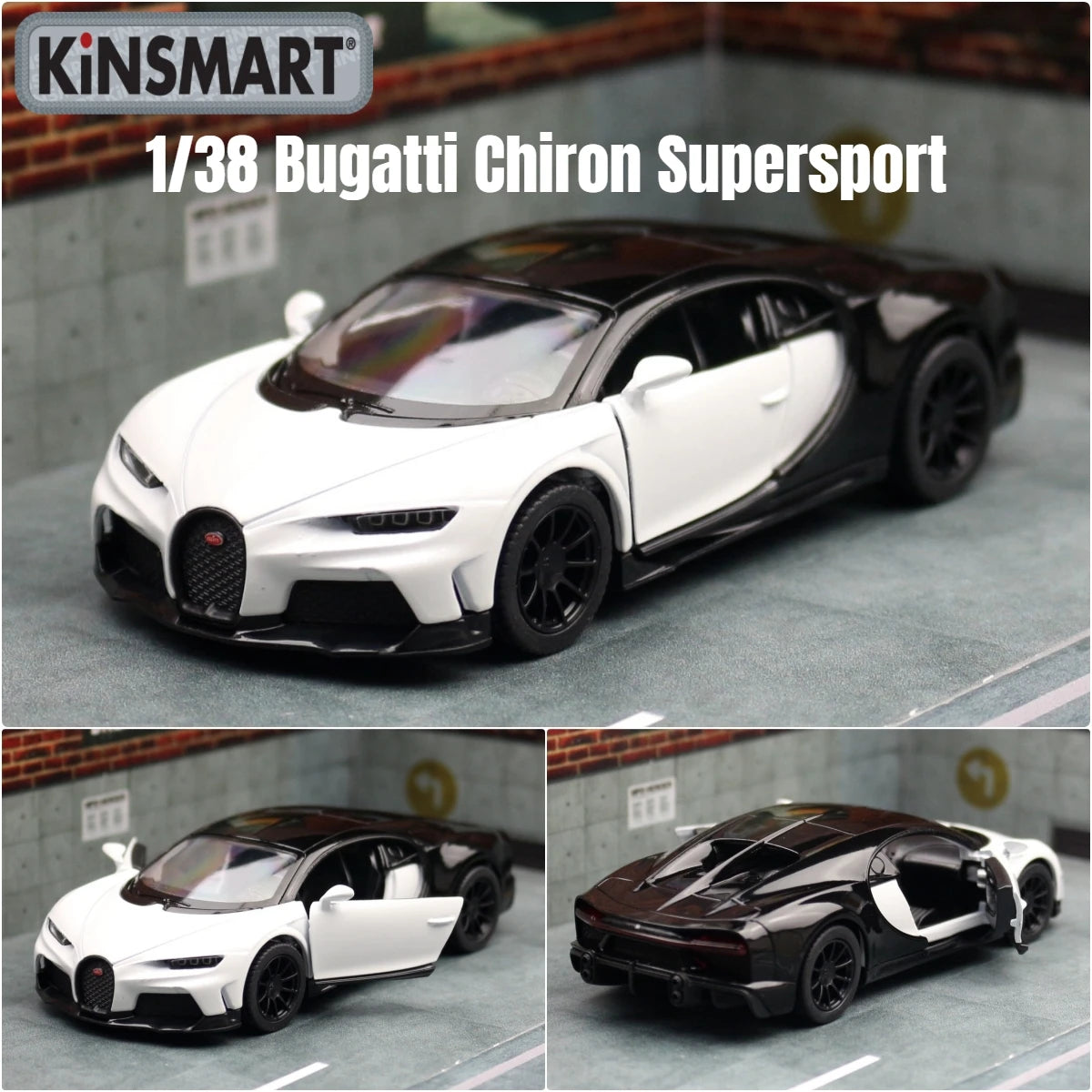 KiNSMART Toy Car Model 1/38 Bugatti Chiron Super Sport Racing Alloy Diecast Miniature Vehicle Collection Gift For Children Boy