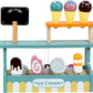 Wooden Ice Cream Counter Playset for Toddler Toys,  Montessori Pretend Play Food Toys Kitchen Accessories