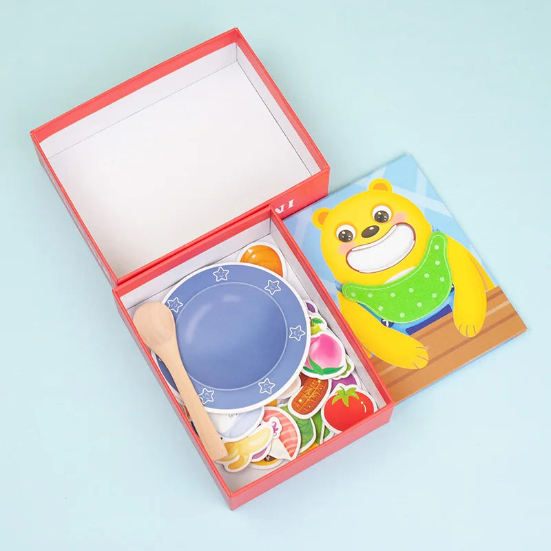 Parent child simulation teddy bear feeding game, early childhood education, baby's fine action, spoon training toy