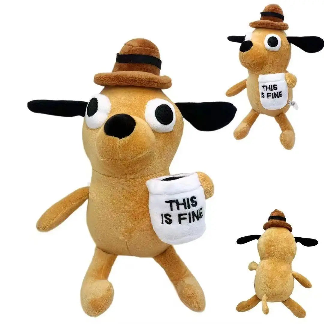 25cm This Is Fine Meme Coffee Dog Plush Toy Soft Stuffed Doll Stuffed Plush Animals Kids Toy Gift for Children Boy Birthday