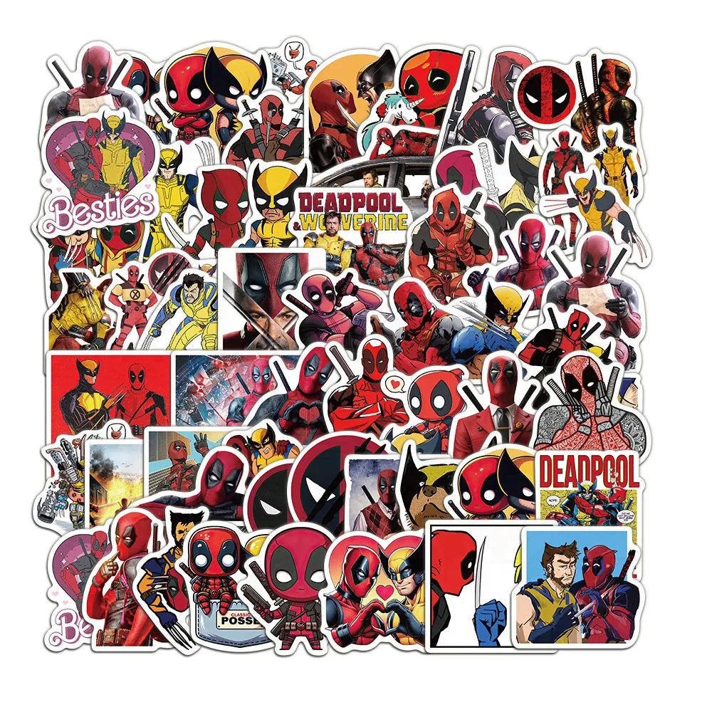 50PCS The Avengers Deadpool Stickers Anime Decals DIY Notebook Phone Laptop Skateboard Bike Decoration Waterproof Men Women Toy