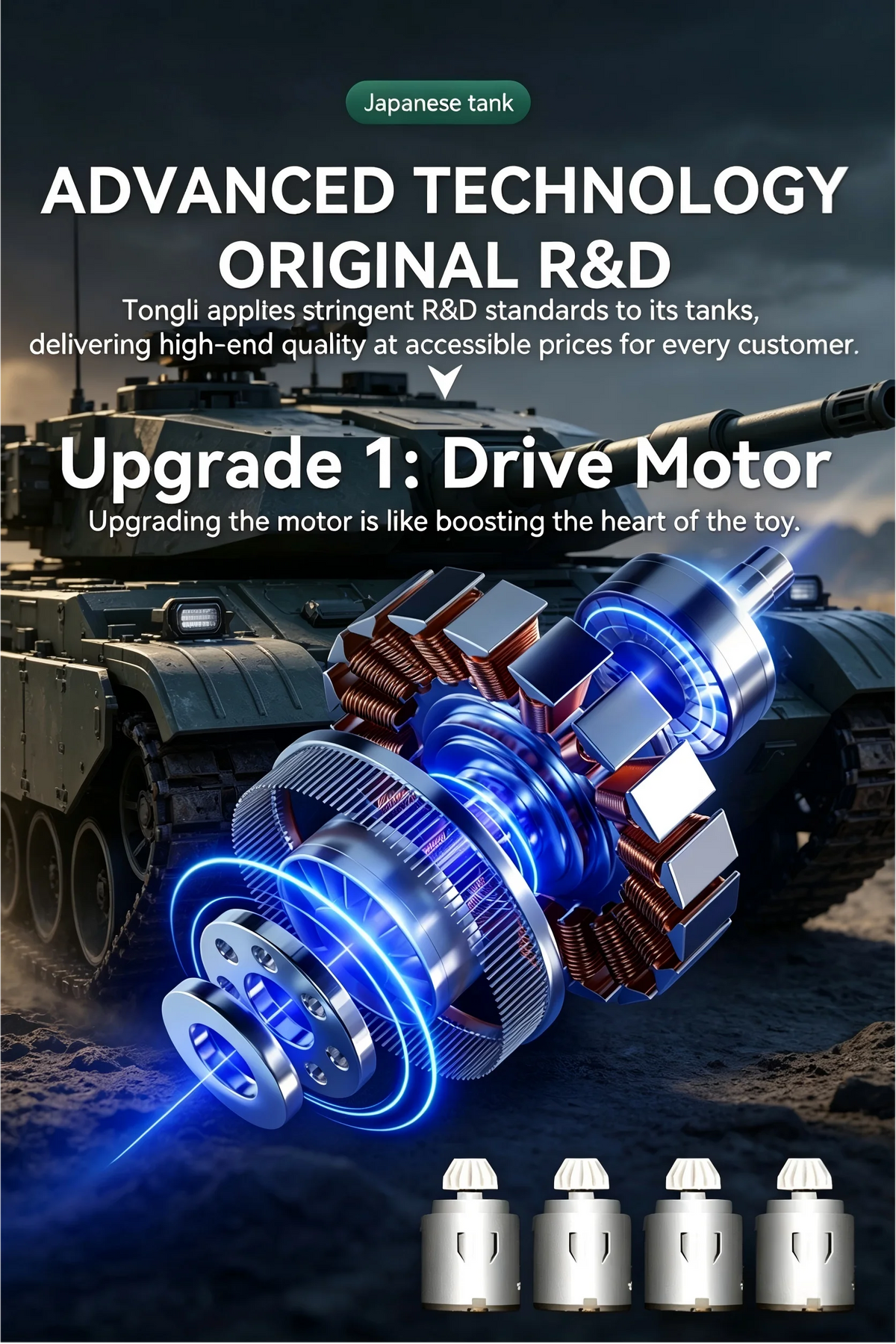 TONGLI Large RC Battle Tank Tracked Off-Road Vehicle, Rechargeable Battery, Multi-Channel Control, Turret Rotation & Elevation, Realistic Sound & Light Effects, All-Terrain Driving, Battle Interaction, Indoor & Outdoor Use, G
