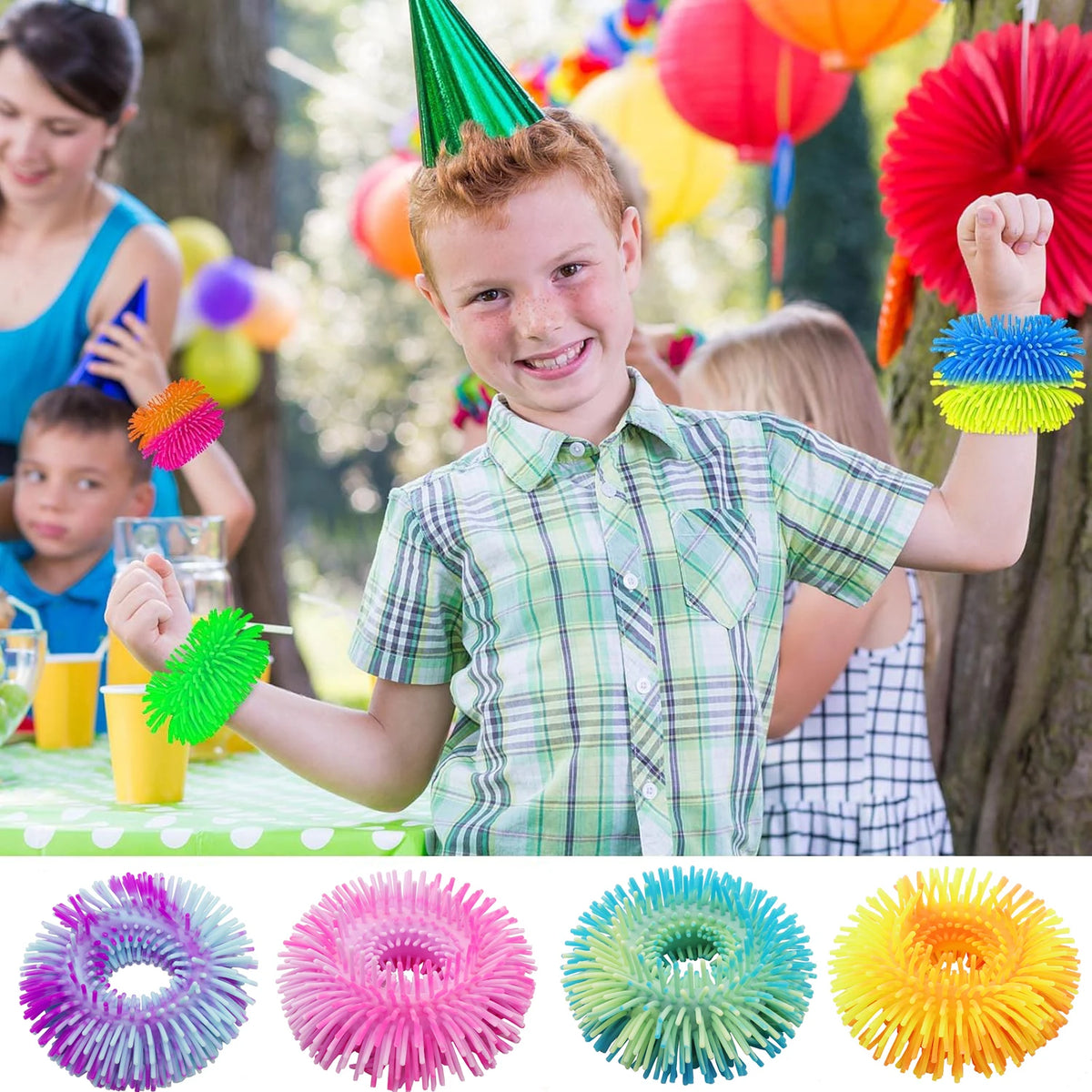 1/4PCS Dense Hair Bracelets Fidget Toys Contrast Color Stress Relief Stretch String Sensory Toys for Kids Gifts Classroom Prizes