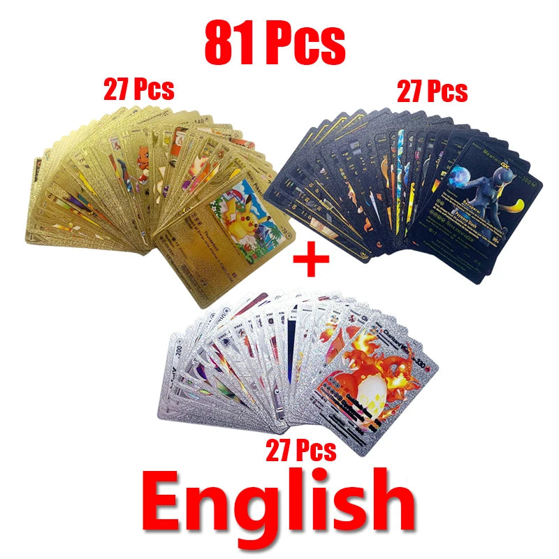 81-15Pcs Pokemon Cards Gold Silver Vmax GX Card Collection Battle Trainer Card Spanish English French Child Toys Christmas Gifts