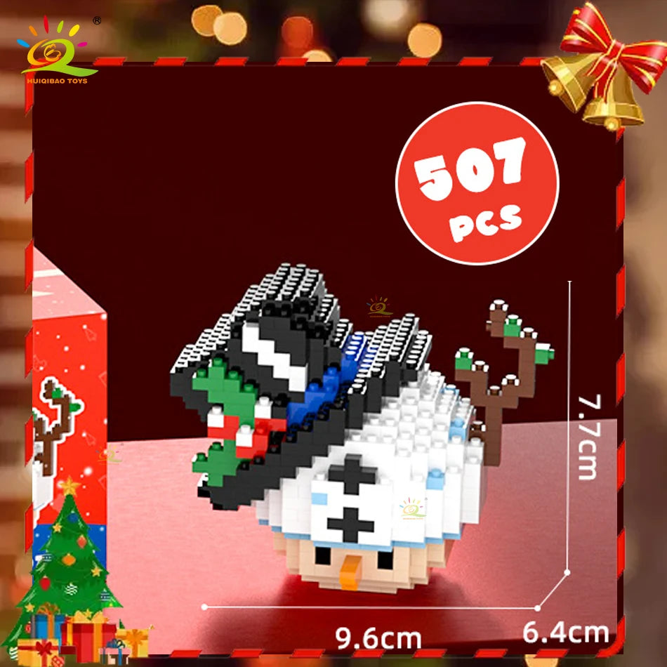 HUIQIBAO Children Mini Christmas Tree Santa Claus Model Micro Bricks Building Block DIY Snowman Elk Bricks Toys for Adult Gift