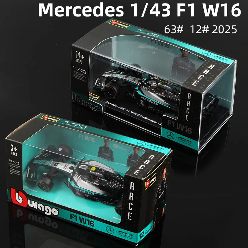 Bburago 1:43 Mercedes 2025 W16 E Performance F1 Formula Car Model Die Cast Vehicles Racing Toy 63# Russell 12# Antonelli