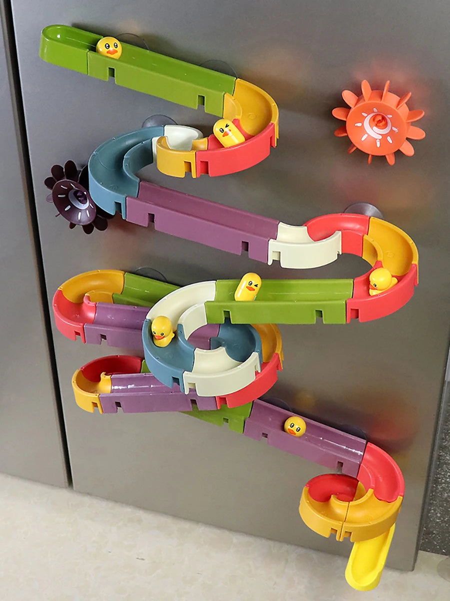 Baby Bath Toys Wall Bathtub Toy Assembling Slide Wind-Up Duck Slide Bathroom Shower Tracks Water Toys for Toddlers Kids Gifts