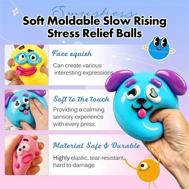 New Smushers Squishy Pinch Pressure Ball DIY Emoticons Dog Face Slow Rebound Squeeze Squishy Soft Decompression Adult Fun Gifts