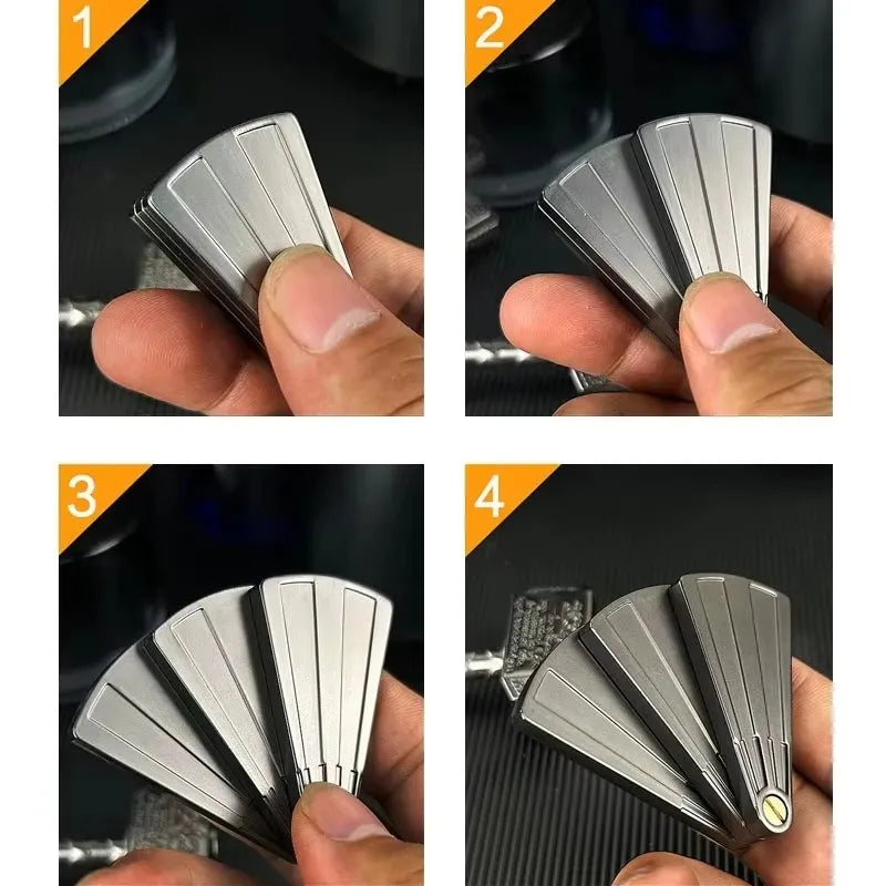 Metal EDC Fingertip Folding Fan Pressure Reducing Push Card Mechanical Coin Toy Anti Stress Relief Sensory Fidget Toy for Adults