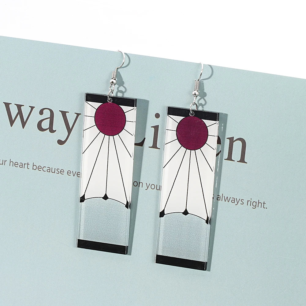 Anime Demon Slayer Earrings Sun Goddess Pattern Tanjiro Cosplay Charm Earrings Personality Fashion Ear Clips Party Jewelry Gifts
