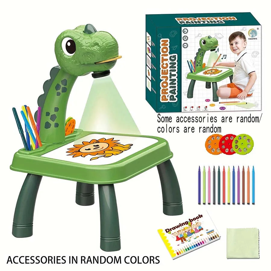 Children's Projection Painting Table, Pony Shape, Graffiti Drawing Board, Electric with Music, Wipeable Drawing Board, Baby Earl