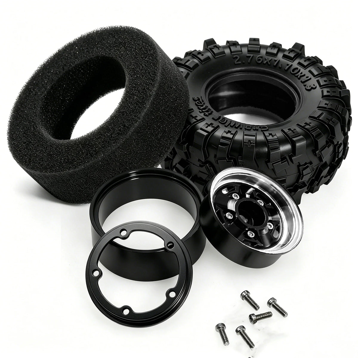 RED SPIDER 4Pcs 1.3 Inch 70mm RC Crawler Rubber Tires Metal Beadlock Wheel Rims Off‑Road Tyre Set for 1/18 1/24 RC Crawler Axial SCX24 FMS FCX24 RC Car Upgrade Spare Parts