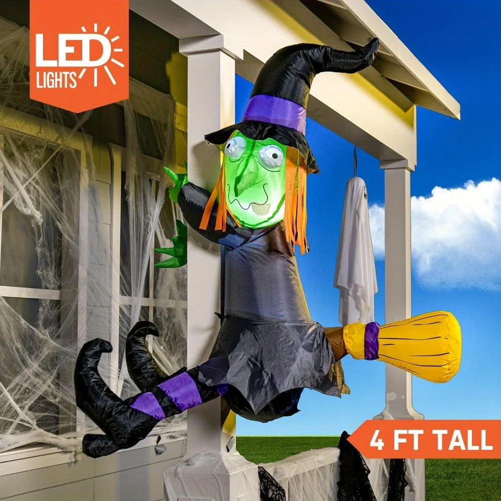 4FT Halloween Witch Inflatable Witch with Build-in LED Lights Outdoor Blow Up Decor for Yard Trees & Parties | Witch Decorations, Halloween Inflatables Outdoor, Blow Up Yard Decor