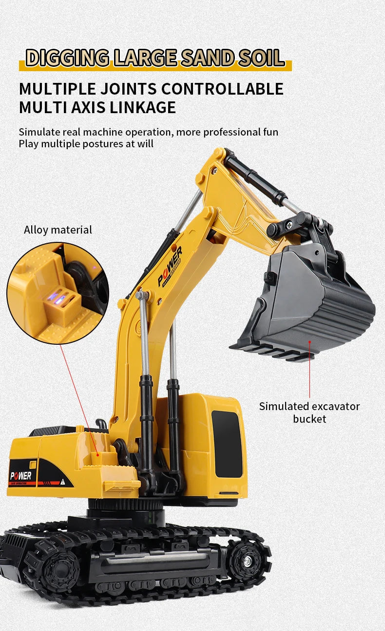ZWN 2.4G Remote Control Excavator Dump Truck RC Model Car Toy Professional Alloy Plastic Simulation Construction Vehicle for Kid
