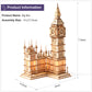 Rolife DIY Wooden 3D Puzzle Big Ben Model Building Kit Brain Teaser Puzzle Toy with LED Light for Home Decor Gifts for Adult Kid